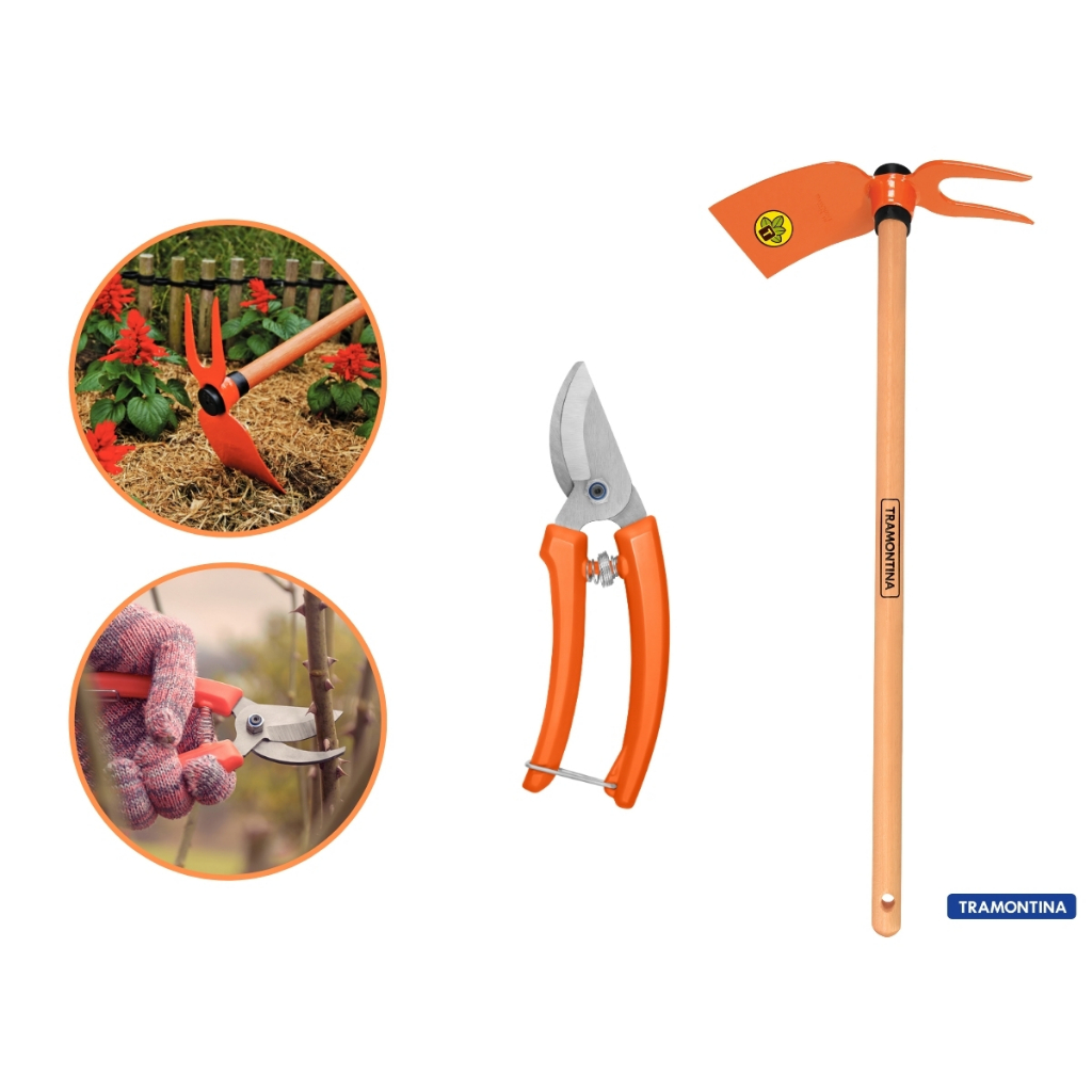 Tesoura de Poda + Sacho Duas Pontas Tramontina para Jardinagem