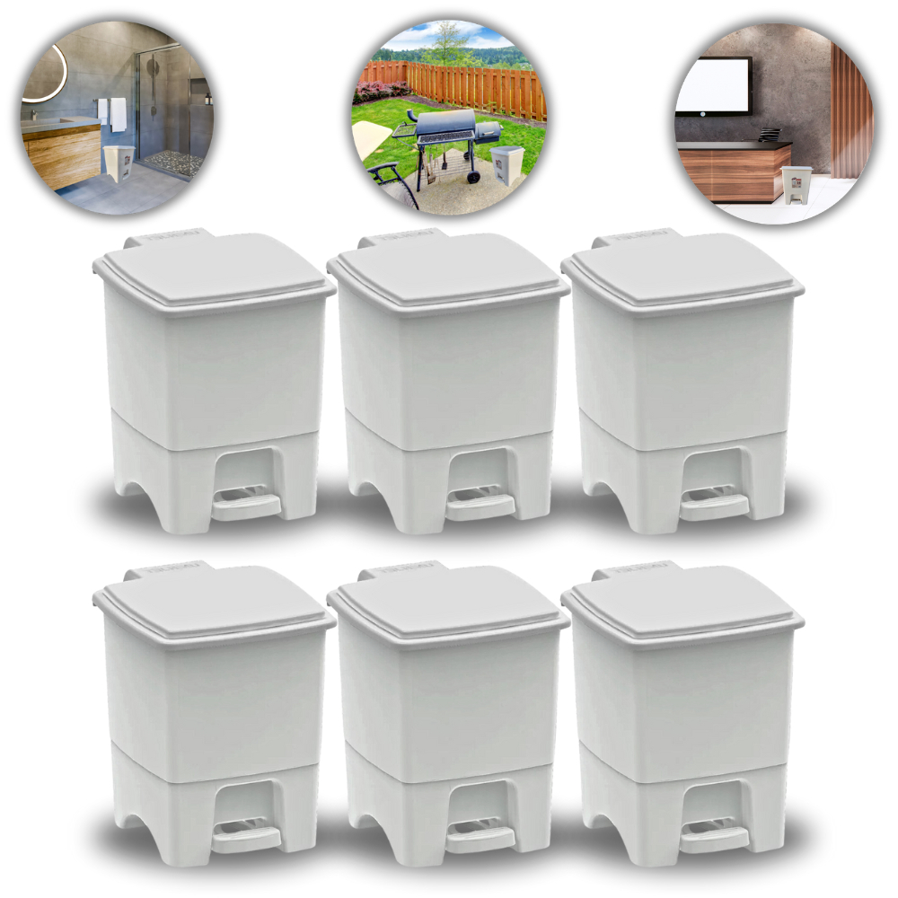 1 2 ou 6 Lixeira Cesto C/ Tampa Pedal Multiuso Plástico Resistente Cozinha Banheiro Escritório Recepção 14 Litros Branca