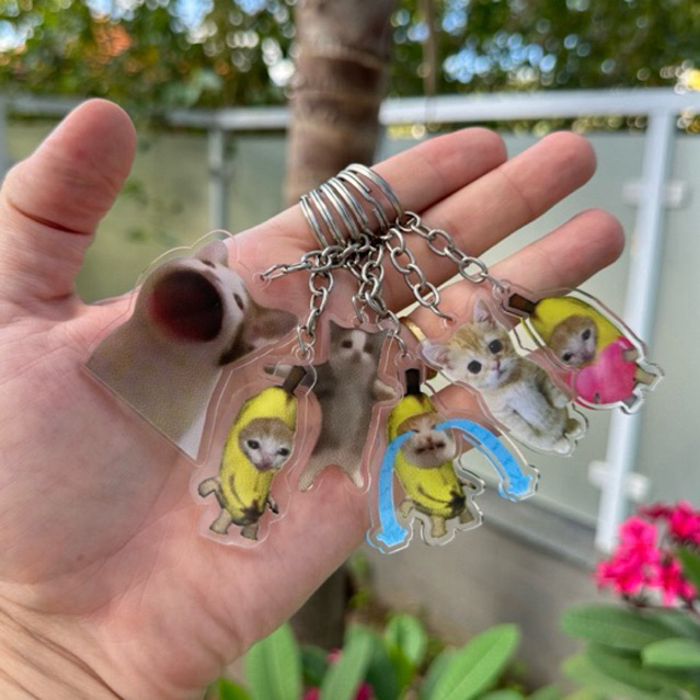 Chaveiro Meme Gatinho Banana Porta-Chaves de Acrílico