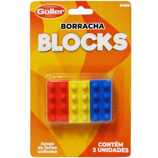 Borracha Escolar Bloco Blocks Com 3 Peças em Oferta na Shopee