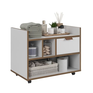 Armário de Banheiro com Nichos Rodizio Gabinete 1 gaveta Luk Branco-Freijo decoração rustica casa achadinhos da shoppe casa baratinho