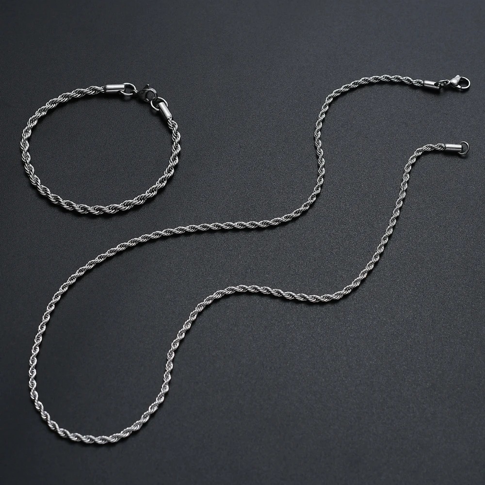 Conjunto Kit cordão colar corrente baiano em aço inoxidável + Pulseira baiana aço inox (Não enferruja nem escurece) em Oferta na Shopee