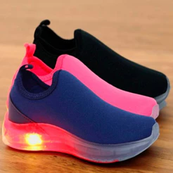 Tenis Calce Facil Liso Led Confortavel Menino Menina