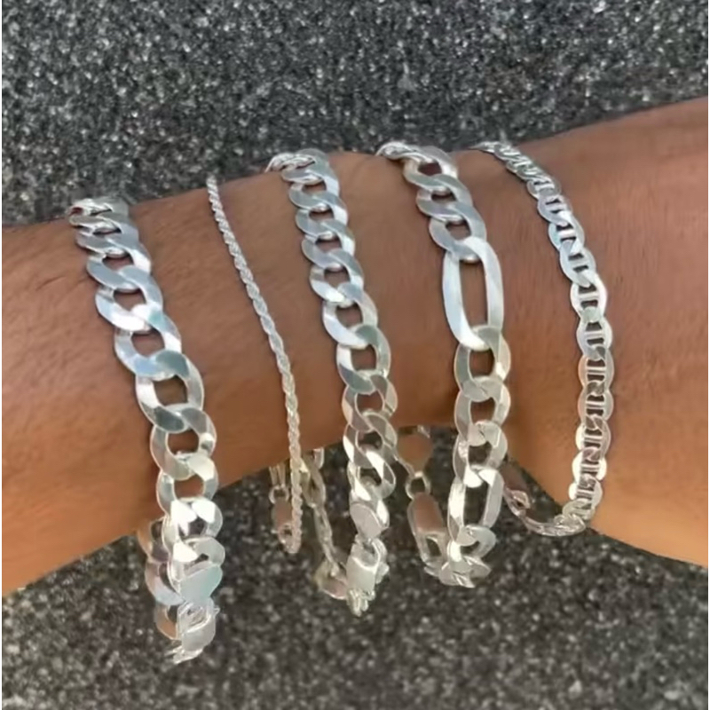 kit 2 pulseiras grossas banhada prata 925 fecho gaveta