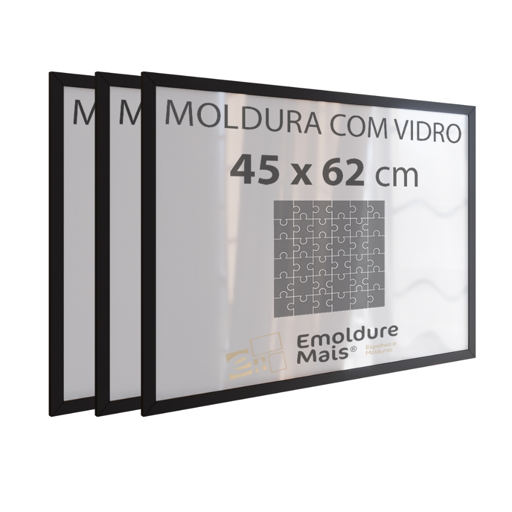 Kit 3 Moldura com Vidro 45x62 para Quebra cabeça game office 1000 peças