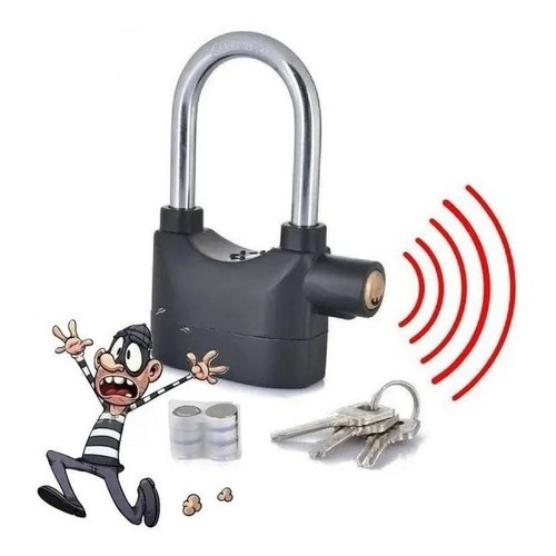 Cadeado Com Alarme Sonoro Sirene Grande Prova De Água Antifurto Moto Bicicleta Portão Casa Comercio