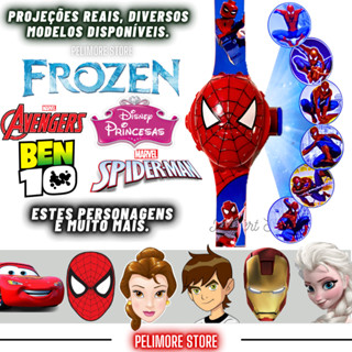 Relógio Infantil Digital Projetor de Imagem do Homem Aranha/Ben 10/Sonic/Barbie/Minnie/Avengers/Princesinha Sofia/Os Vingadores
