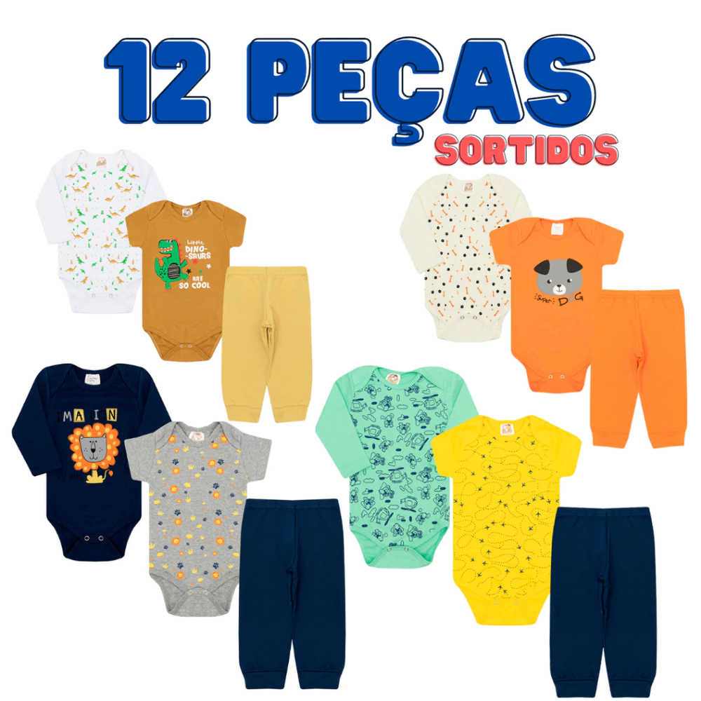Kit Body Bebê 12 peças conjunto Roupa de Menino e Menina manga longa e curta