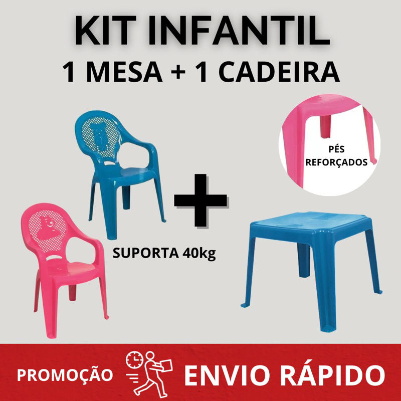 Mesinha Infantil Com 1 Cadeira Azul Ou Rosa Reforçada