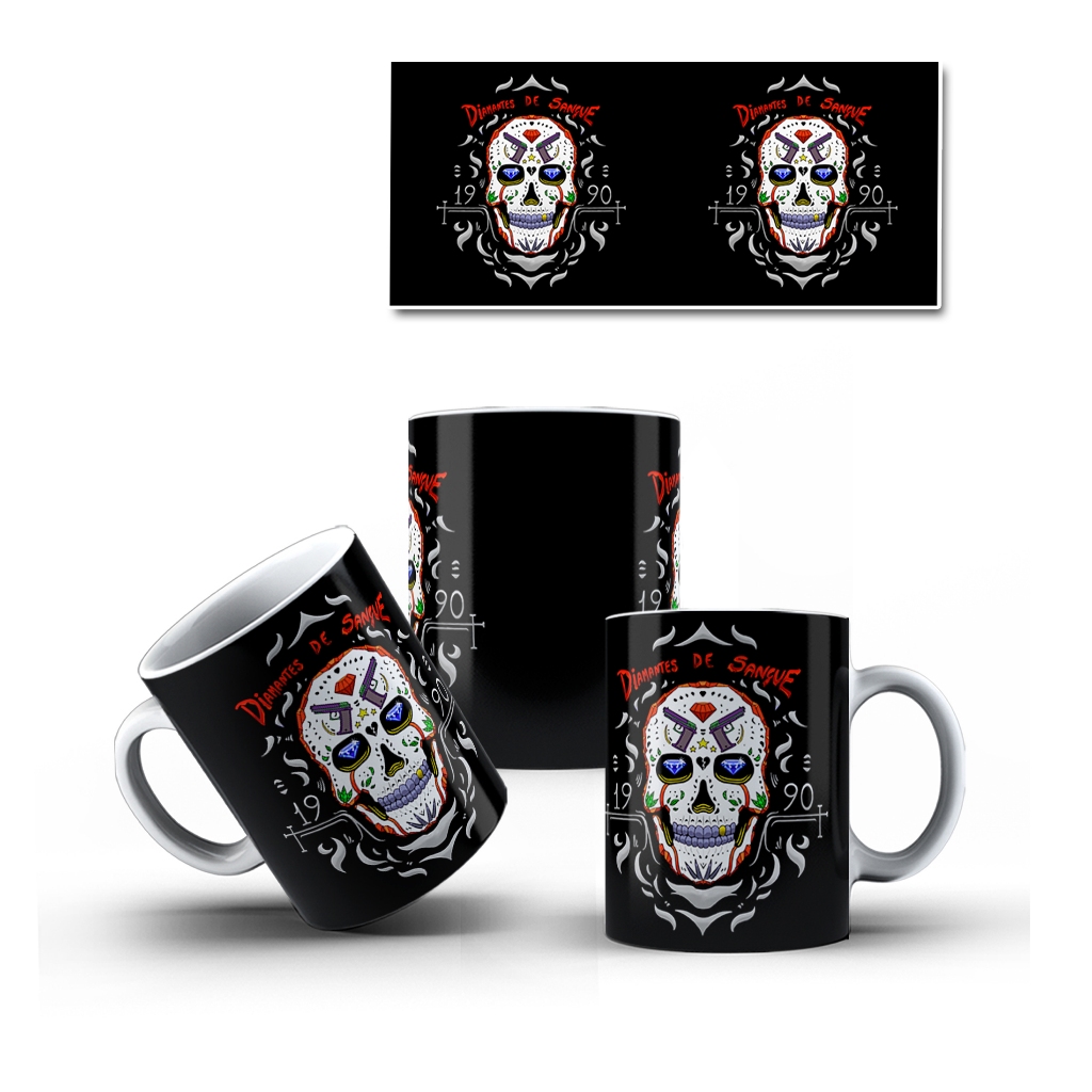 Caneca Porcelana Caveira Mexicana Decorada Mol.34 Cultura Mexicana - 1 Unidade 325ml + Caixinha