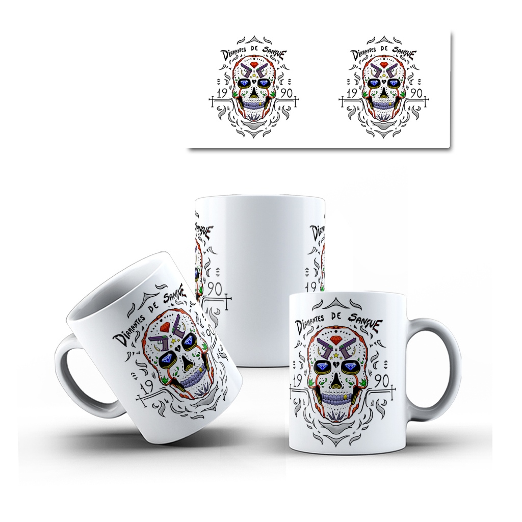 Caneca Porcelana Caveira Mexicana Decorada Mol.35 Cultura Mexicana - 1 Unidade 325ml + Caixinha