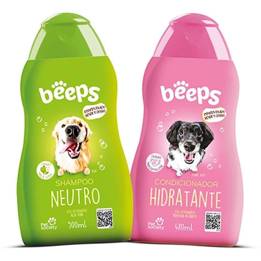 Kit Shampoo Beeps Neutro 500ml e Beeps Condicionador Hidratante 480ml Shampoo para Cães e Gatos