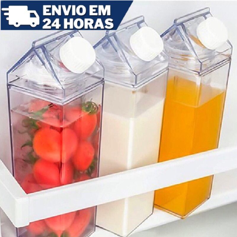 Garrafa Transparente Em Formato Caixa Leite Portátil Geladeira 500ml-1000ml