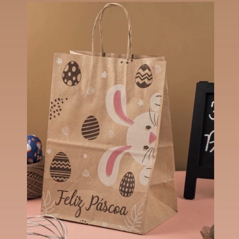 10~40 sacola kraft estampa para ovo de Páscoa coelho 25x18x12 Páscoa (Idéia) (LC) em Oferta na Shopee