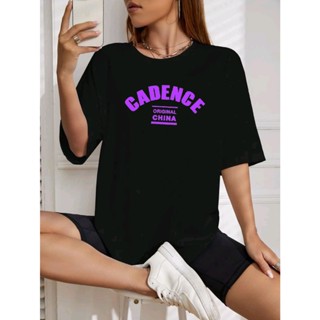 Oversized T-shirt camiseta feminina de ombro caído com gráfico de letra estampada