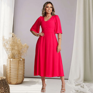 Vestido Longuete Elegante Moda Evangélica Comportado Liso