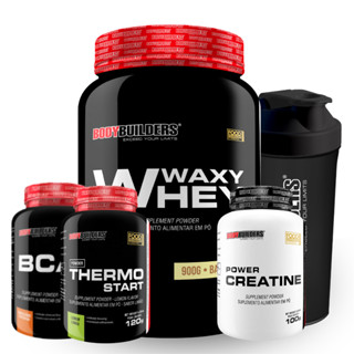 Kit Waxy Whey 900g + Creatina Power 100g + Bcaa 4.5 100g + Thermo Start Limão + Coqueteleira Para a Melhora do Desempenho Físico - Bodybuilders