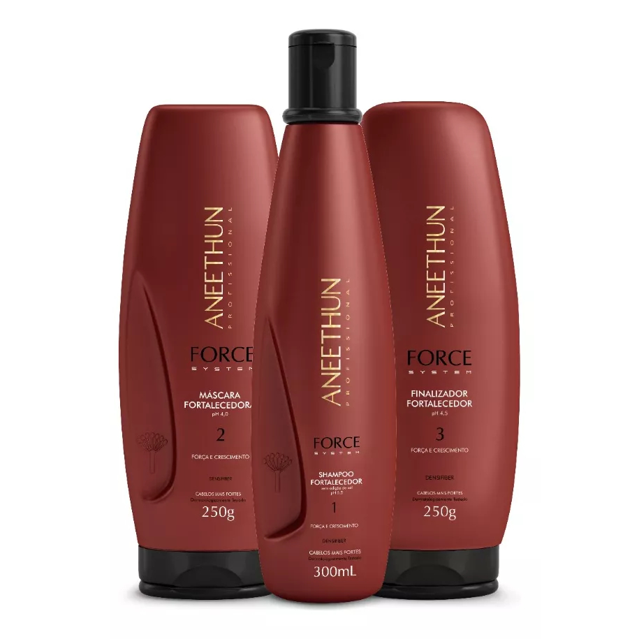 Kit Aneethun Force System Linha Fortalecedora Completa - Shampoo, Máscara E Finalizador