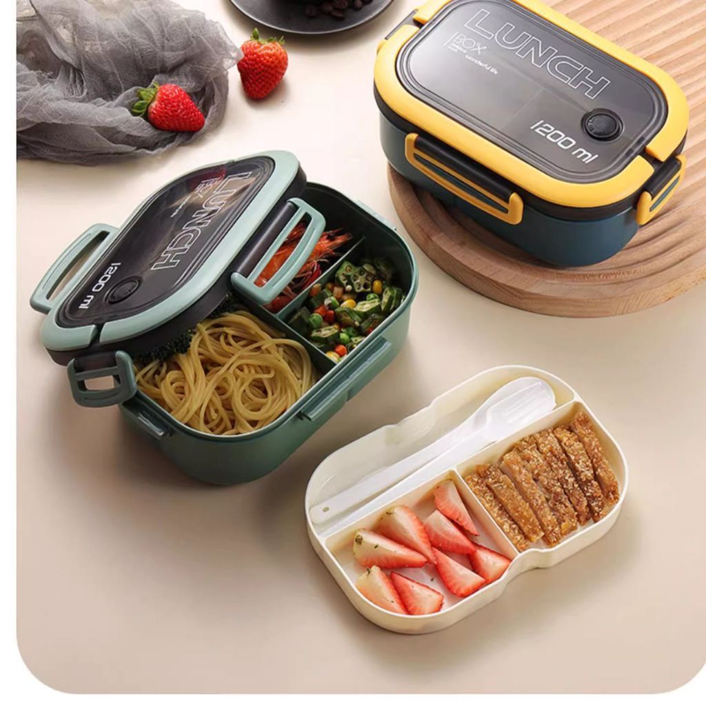 Pote De Marmita Box Food 2 Camadas com divisorios 1200 ml Com Talheres Marmitex lancheira