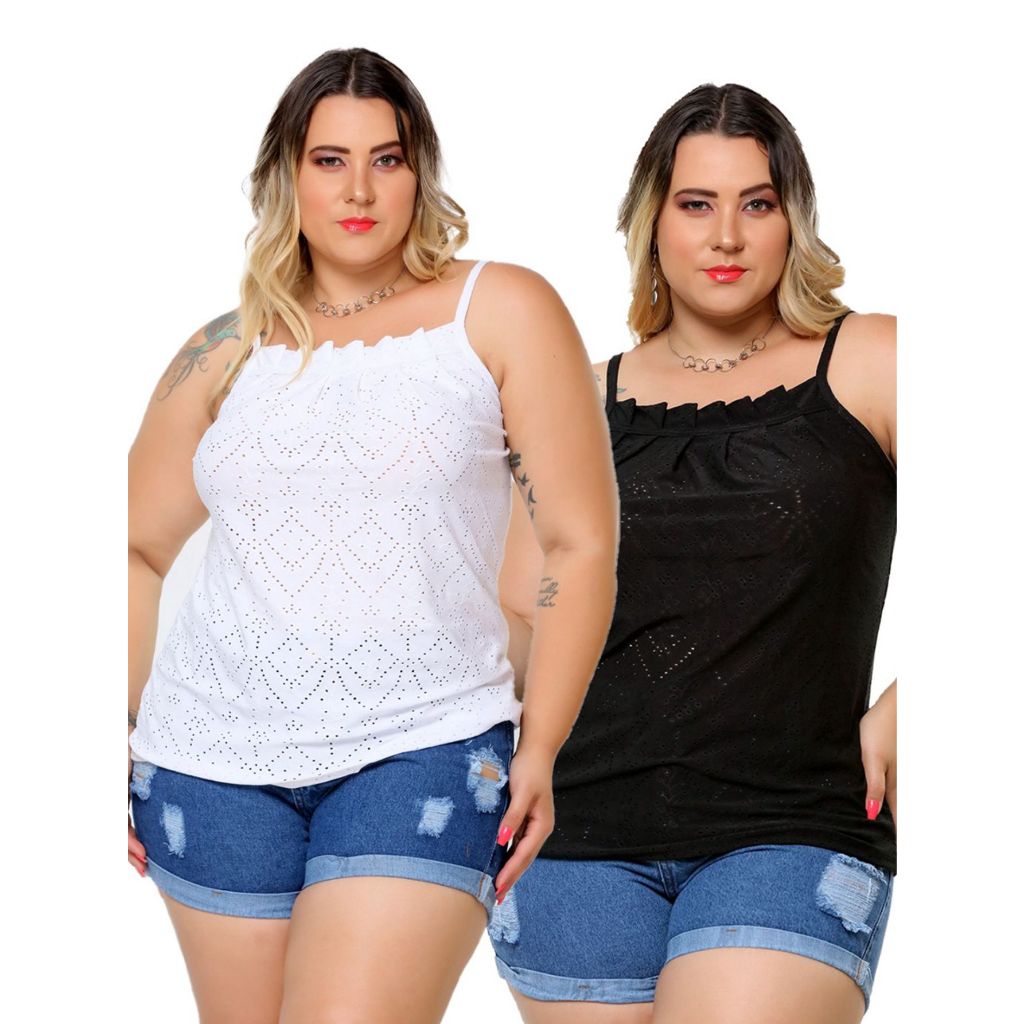 Kit 2 Blusa Regata Feminina Plus Size Moda Verão Roupa Lease