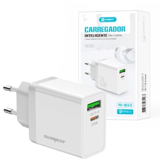Fonte Carregador Turbo 2 Entradas USB + Tipo C 20W Quick Charge 3.0 PD