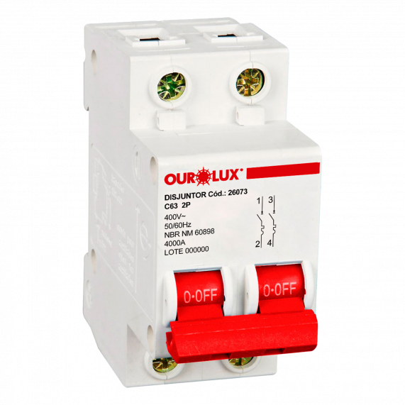 Disjuntor Bipolar Curva C 6A/10A/16A/20A/25A/32A/40A/50A/63A/80A/100A OUROLUX