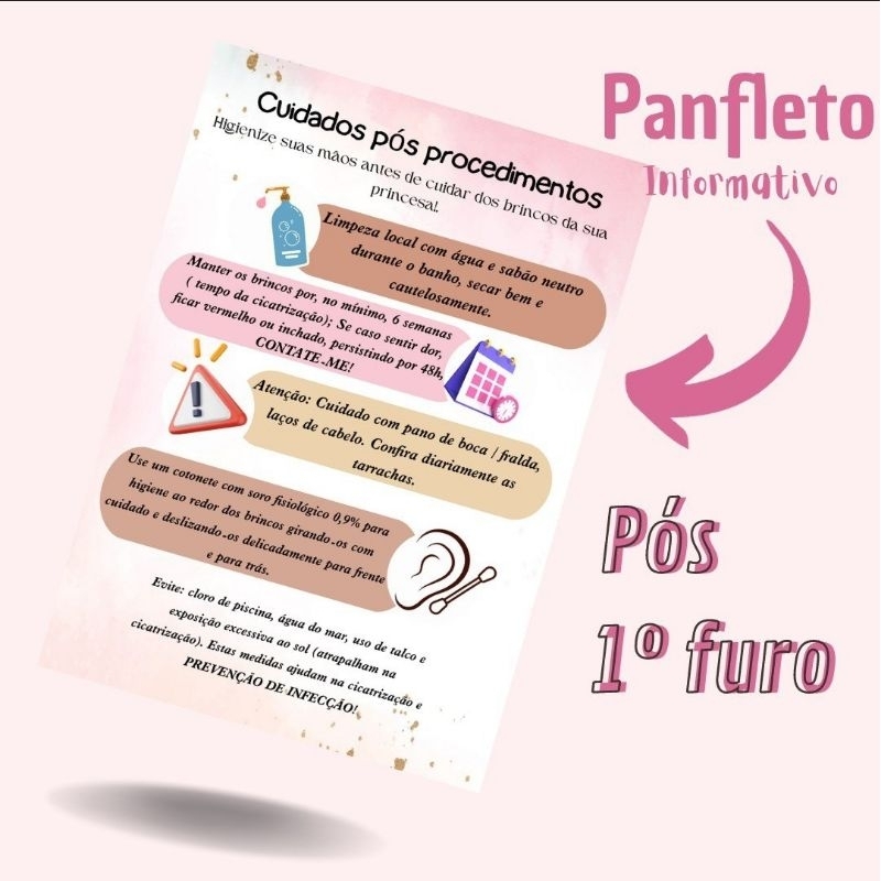50 Panfletos Cuidados Pós Primeiro Furo (humanizado)