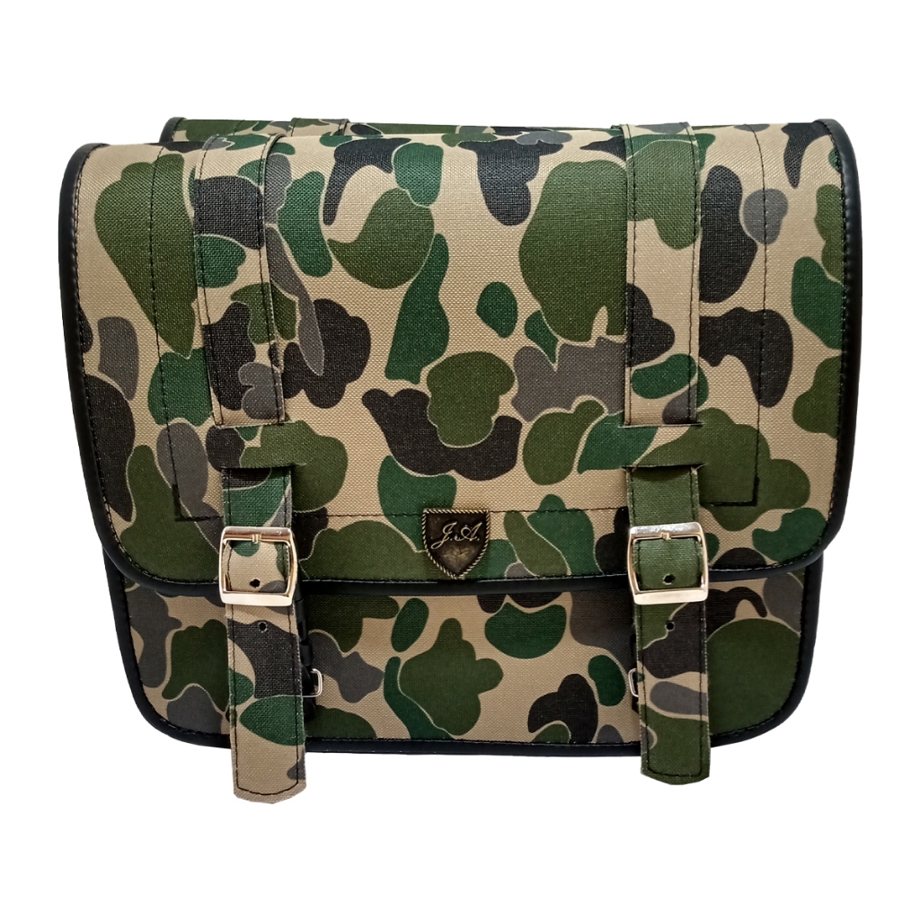 Alforge Pasta Lateral Executive p/ Moto Custom em Couro Camuflado Verde 10 Litros