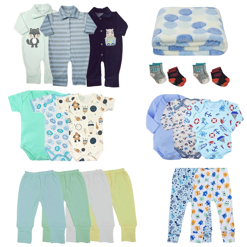 Kit 20 Pç Roupa Bebê Com Manta Enxoval Inverno Menina Menino