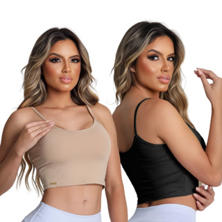 Kit 2 Cropped Feminino Top Suplex Poliamida Premium Alça Fina Academia e Dia a Dia