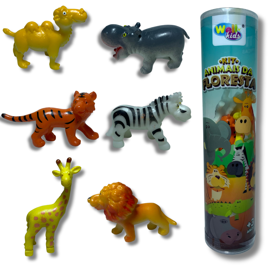 Kit Animais Selvagens de Borracha Floresta Girafa Zebra Leão Tigre Hipopótamo camelo Savana Africana