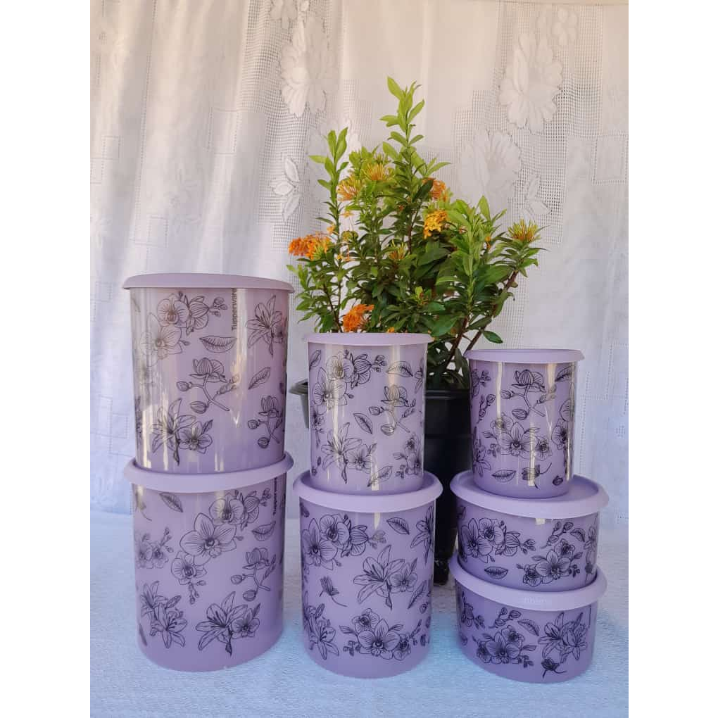 TUPPERWARE ONE TOUCH CANISTER  BLOSS INSTANT MAGIA  PRETTY PLUM DECORADA 4,2L/3,3L/ 2,25L / 1,2L /1,5L E 500ML