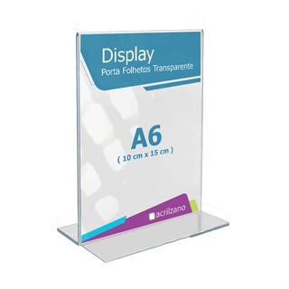 Display Expositor Acrílico T 10x15cm Tamanho A6 de Mesa e Balcão para Cardápio Fotos Promocão Avisos Panfletos Qr Code