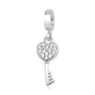 Berloque para Pulseira de Prata 925 Chave Coração com Zircônias