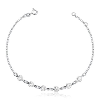 Pulseira Feminina de Prata 925 Coração com Zircônia