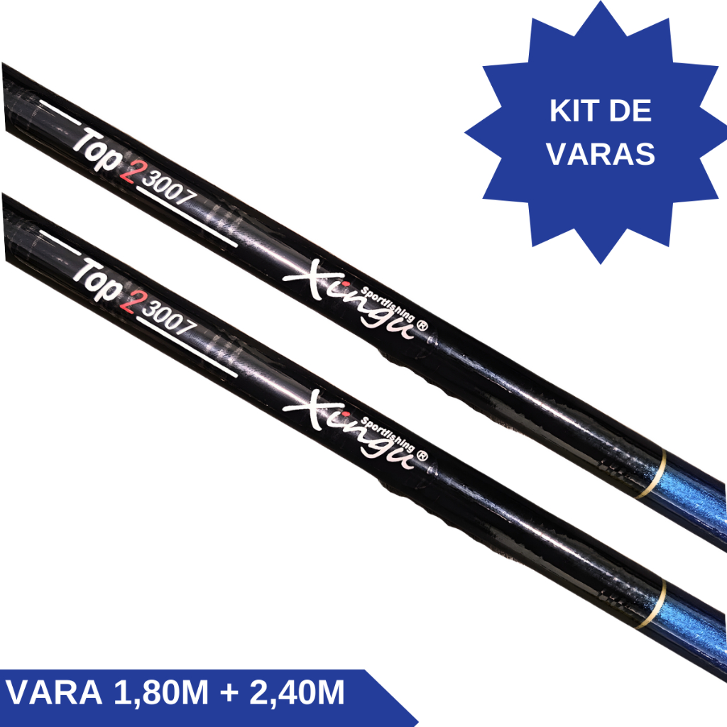 Kit de Pesca 2 Varas Telescópica 1,80m + 2,40m Caniço Fibra de Vidro Pescaria Pesqueiro Lambari Tilápia Barato