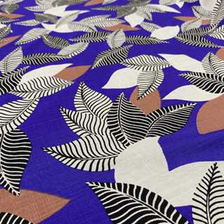 Tecido Viscolinho Azul Estampa Farm Folhas 1,50m - Para Roupas 100%Viscose