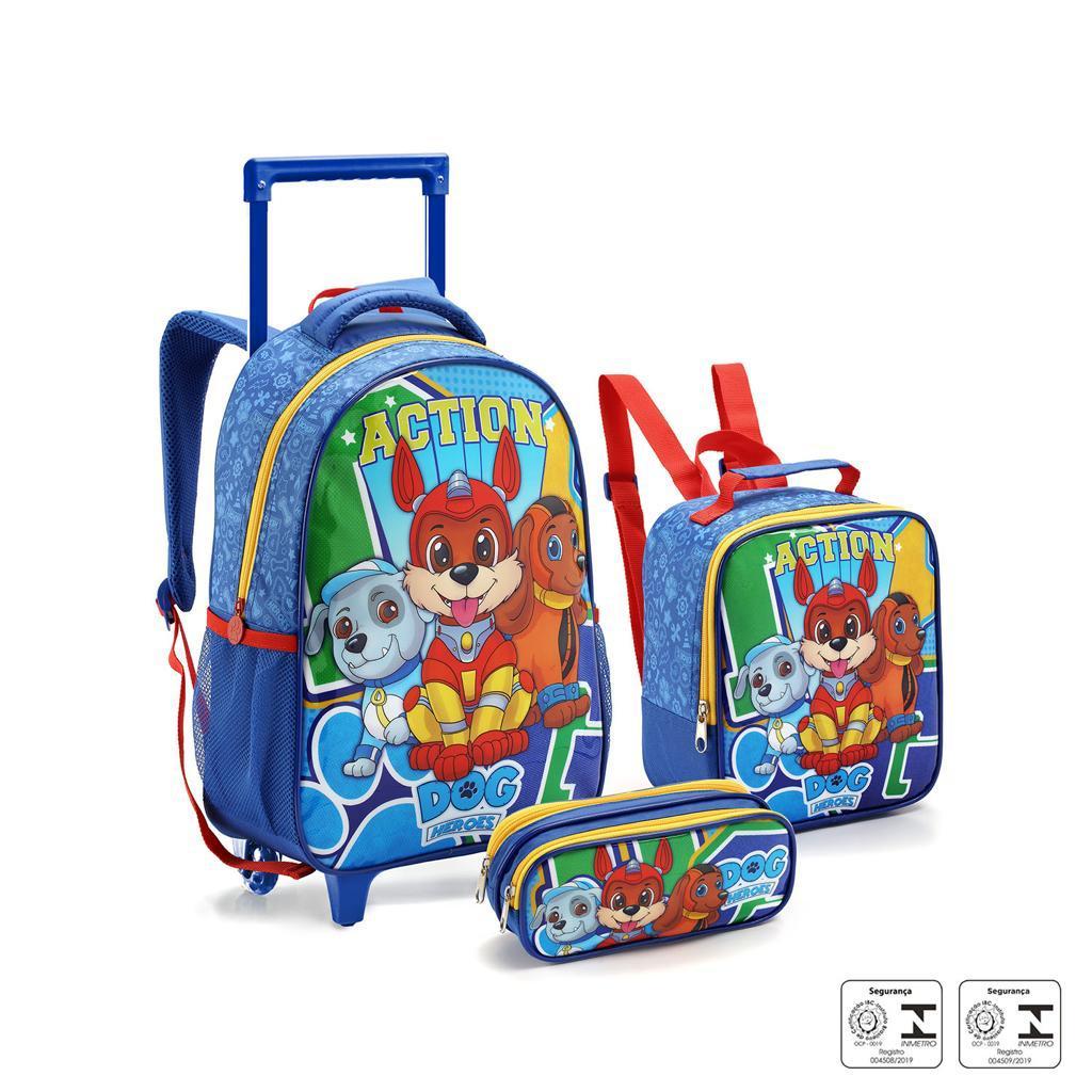 Kit Mochila De Rodinha Lancheira Estojo Meninos Escolar Cachorro Patrulha Canina Seanite