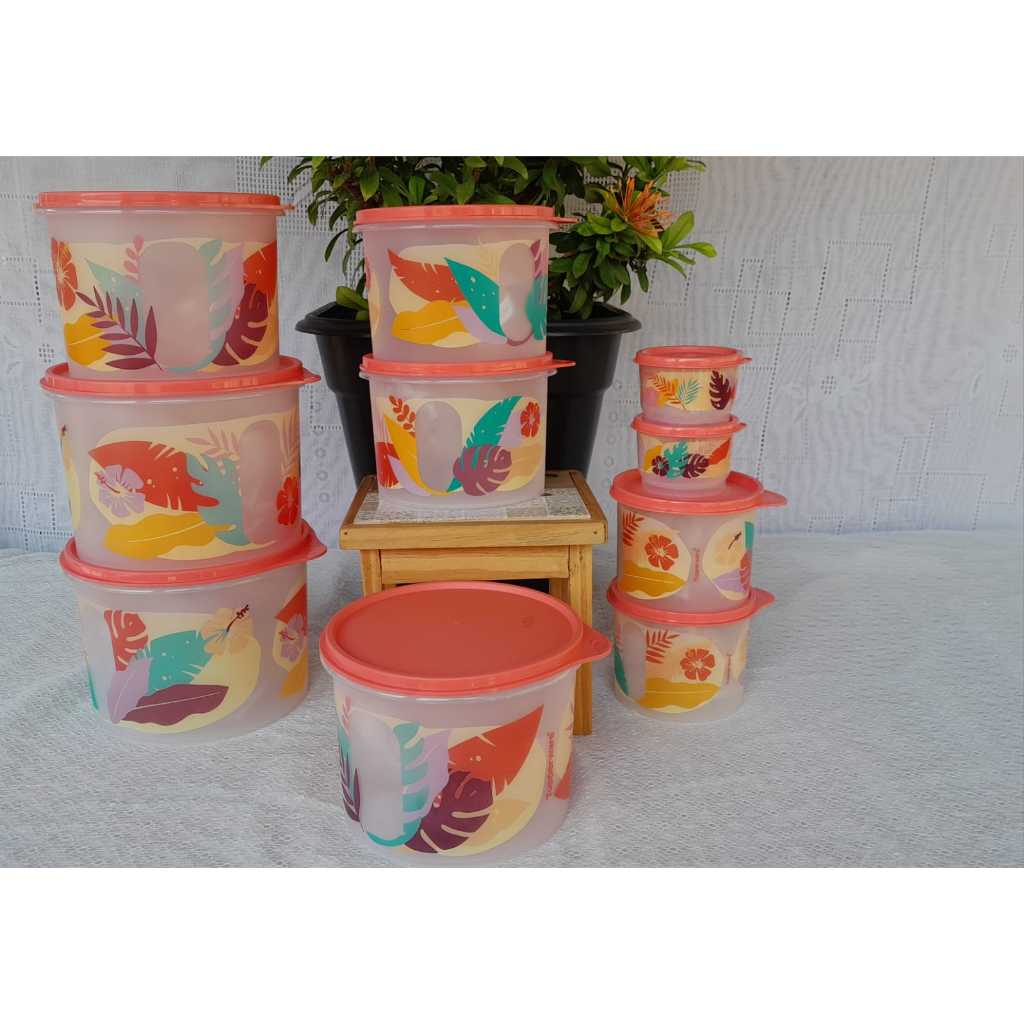 TUPPERWARE PRINTABLE CANISTER  DECORAÇÃO TUPPER VIEWS LARANJA FOLHAGENS
