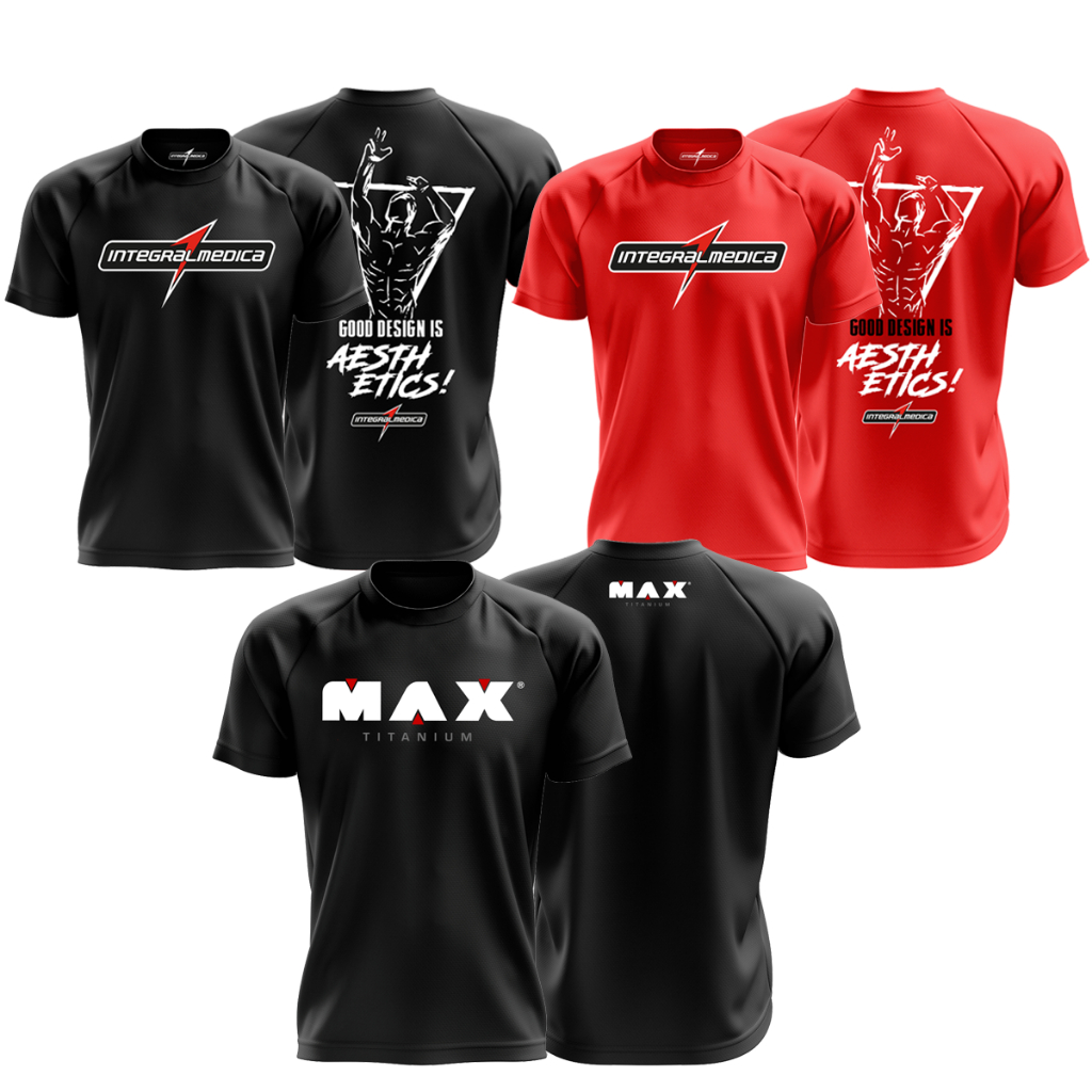 Kit 3x Camiseta Dry Fit Masculina Treino Zyzz Preta + Vermelha + Preta Max Titanium