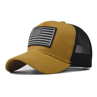Boné Gorro Bordado Bandeira USA Americana Mostarda Telinha Preta Oficial Esportivo Trilhas e Camping