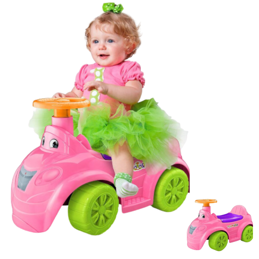 Carrinho De Empurrar Motoca Triciclo Andador Bebê Menina E Menino Toymotor Rosa/Vermelho