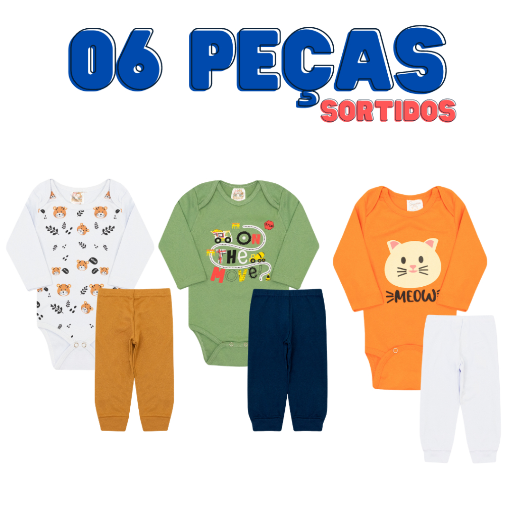 Kit body Bebê 6 peças conjunto bebê Roupa de Bebês Algodão Menino em Oferta na Shopee
