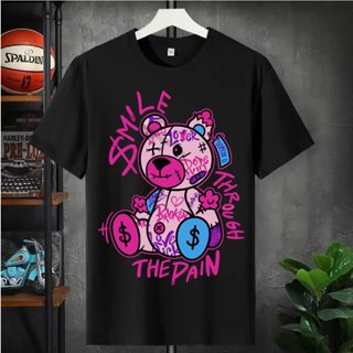 Camiseta Masculina Casual Algodão Adulto, Infantil e Plus Size Urso Smile