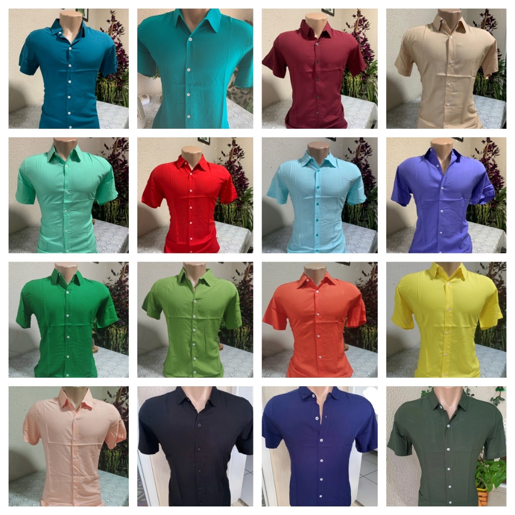 Camisa Social 18 CORES Lisa Masculina Slim Fit Manga Curta em Oferta na Shopee