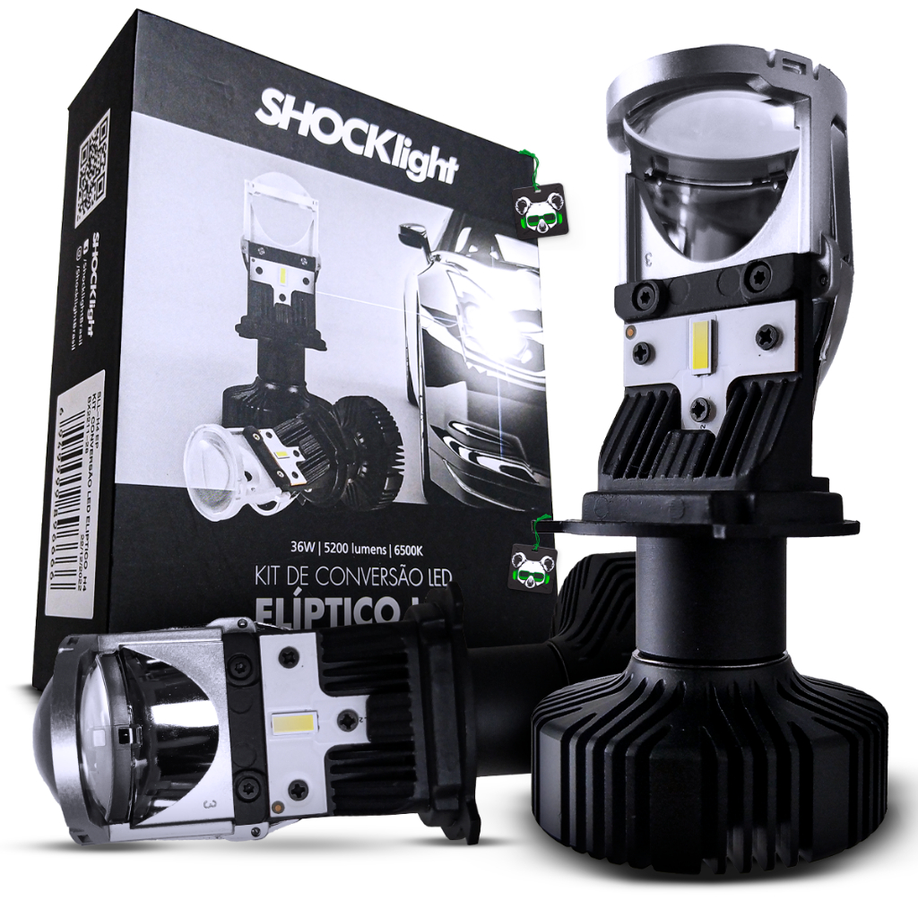 Kit Farol Lampada Ultra Led Super Conversor Eliptico Canhao Mini Projetor Shocklight Encaixe H4 em Oferta na Shopee