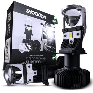 Kit Farol Lampada Ultra Led Super Conversor Eliptico Canhao Mini Projetor Shocklight Encaixe H4