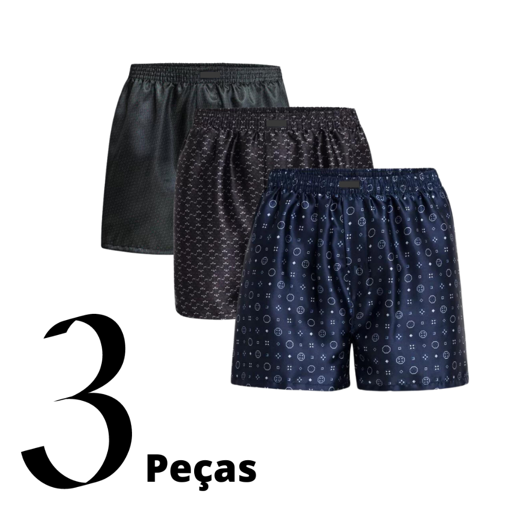 Kit 3 Cueca Samba Canção Cetim Short De Dormir Pijama Confortável em Oferta na Shopee