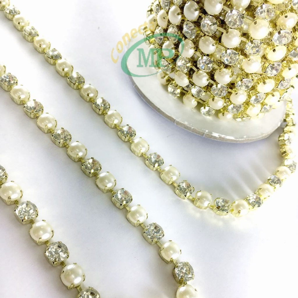 Strass Metro Perola e Strass Vidro e Latão ss29 2 metros