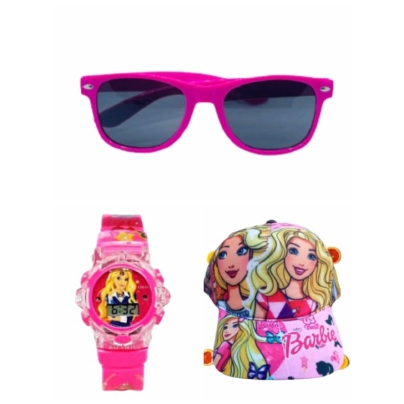 Oculos infantil com protecao uv mais relogio musical com led e bone da Barbie e Minei , super lancamento